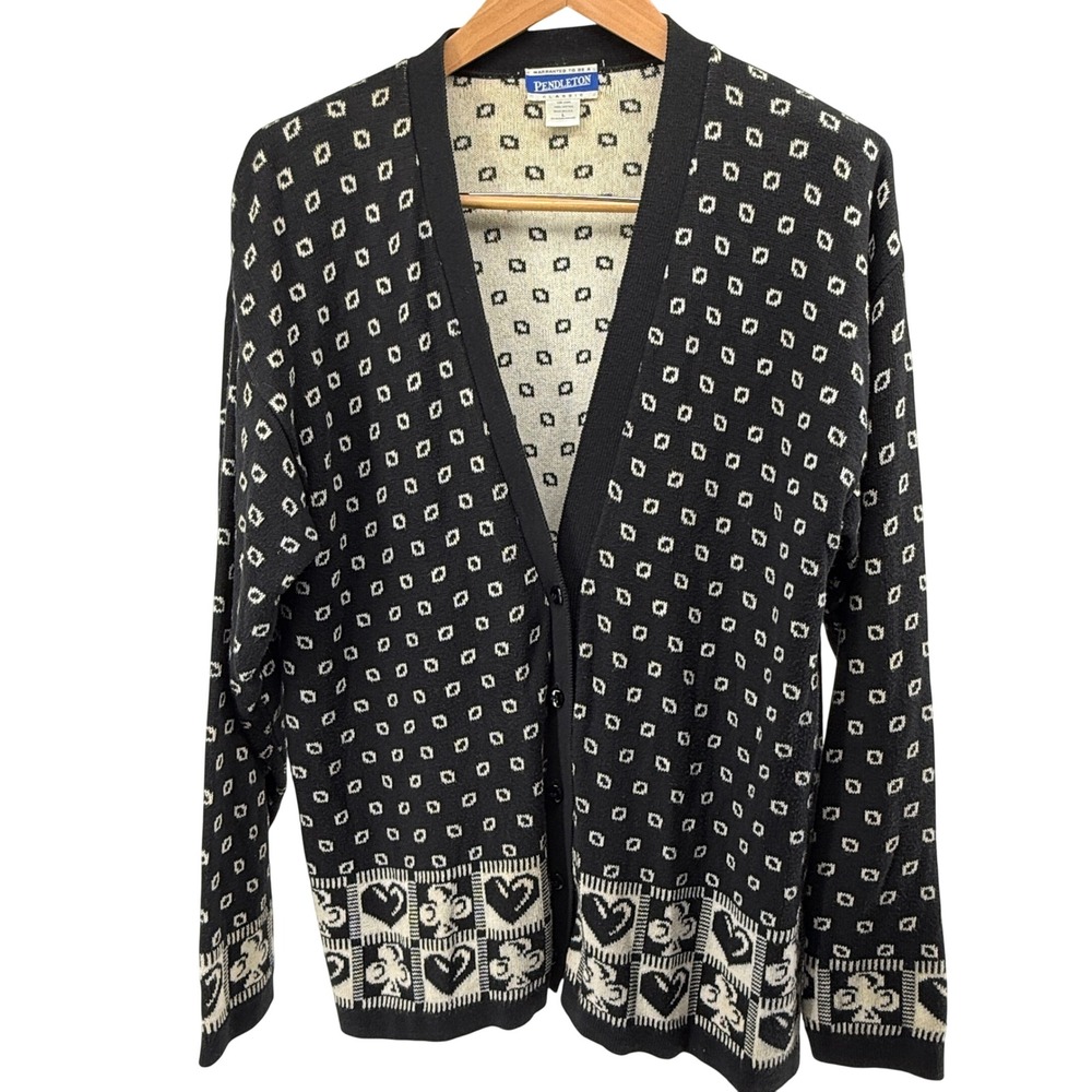 Vintage Pendleton Hearts And Clubs Women's Cardigan‎ Sweater Size Large